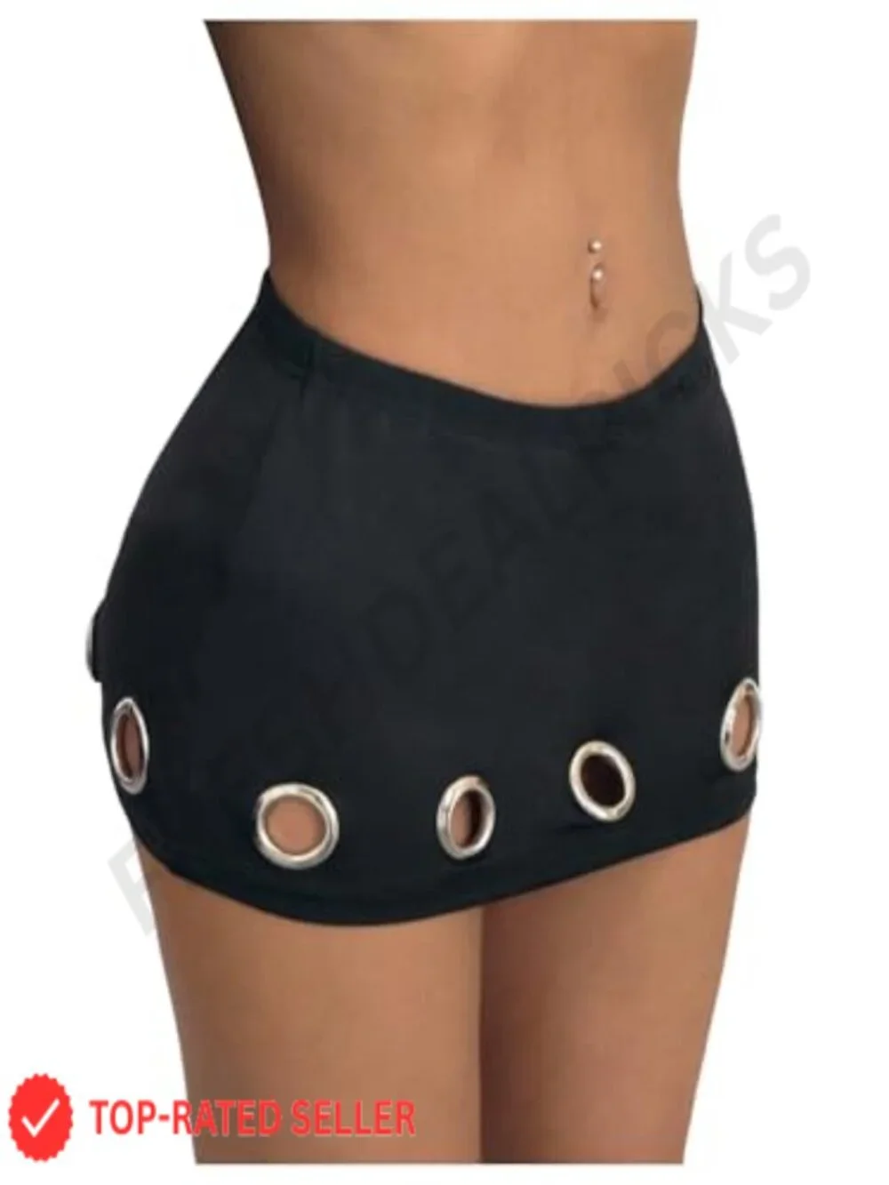 Punk Grommet Eyelet Micro Skirt Bodycon Mini with Built-in Shorts